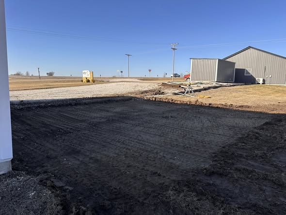 Site prep and grading in progress, commercial shop build, Macon County Missouri